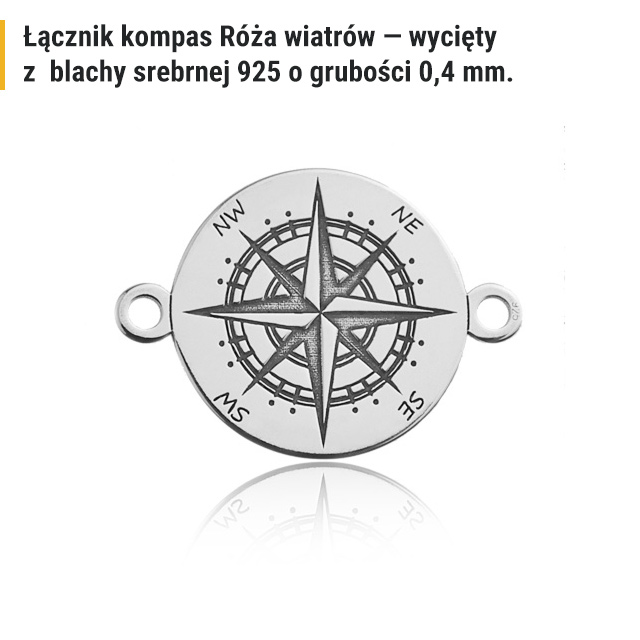 Łącznik / Zawieszka Kompas - Róża wiatrów, srebro 925 BL 588